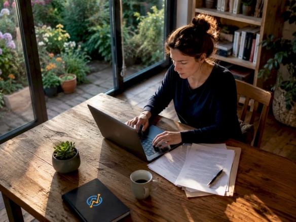 Eine Franchise-Immobilienmaklerin bereitet in ihrem Berliner Büro einen Vertragsabschluss vor.