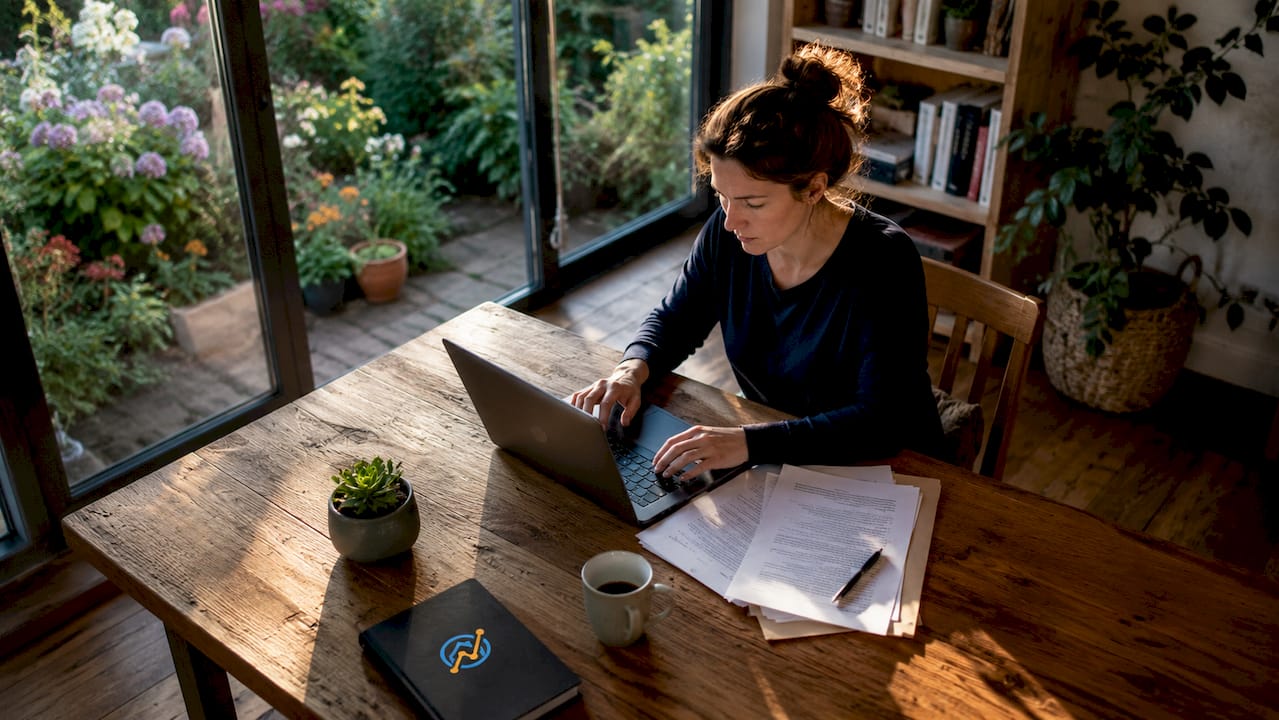 Eine Franchise-Immobilienmaklerin bereitet in ihrem Berliner Büro einen Vertragsabschluss vor.